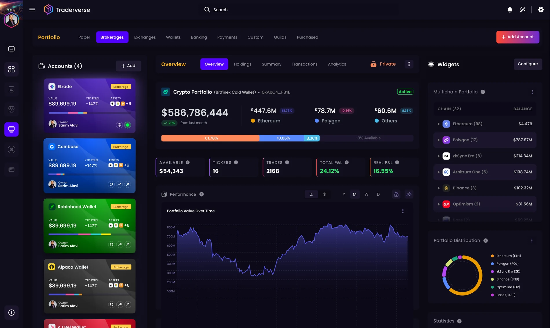 Traderverse portfolio on desktop, showing holdings and allocation