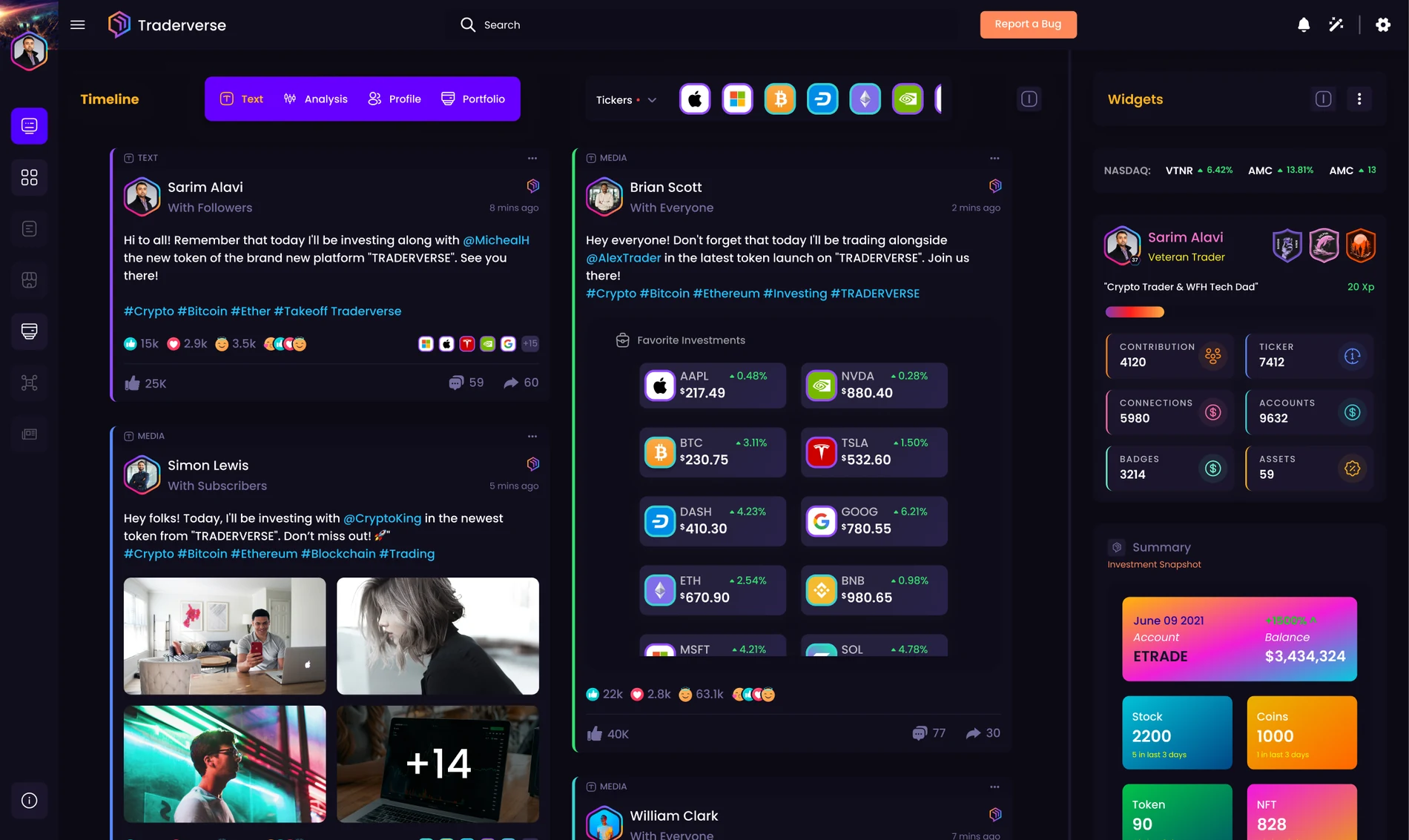Traderverse timeline on desktop, showing posts from the traders you follow